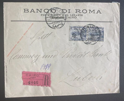 1924 Cairo Egypt Rome Bank Commercial cover To Lubeck Germany - Image 1 of 2