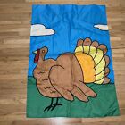 Bright Turkey Yard Garden House Flag Fall Thanksgiving 39”x27” Vtg