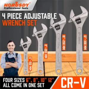 4Pcs Adjustable Wrench Set CR-V Steel crescent wrench 6" 8" 10" 12" Laser Scales - Picture 1 of 10