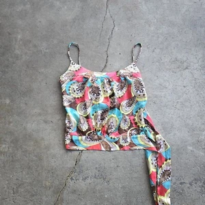 Vintage Y2K Baby Phat Logo Satin Wrap Paisley Crop Top Cami Shirt Size M - Picture 1 of 6