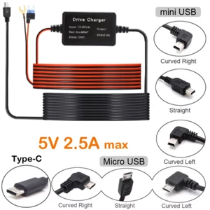 Kit de cable duro 5V/2.5A mini-USB cámara de automóvil para cámara de tablero modo monitor de estacionamiento 24H - Imagen 1 de 18