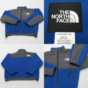 North Face Denali Jacket Youth Small Blue Gray Colorblock Fleece Full Zip - Picture 1 of 17