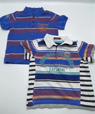 Catimini Boys Multicolour stripe Polo T-Shirt Bundle 4 Years Blue Purple Green - Image 1 of 4