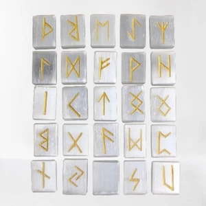 Selenitwürfel Rune Set Kristallsteine Set Ältere Reiki Heilung Edelstein 25 Stck. - Bild 1 von 4