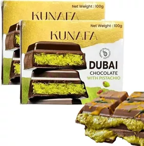 Dubai Chocolate Bar Pistachio Kunafa Bar 100 grams for Birthday Anniversary 2PCS - Picture 1 of 7