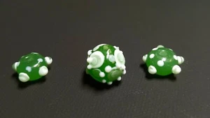 Green Glass Lampwork Beads with White & Green Detailing, Handmade, Jewelry - Picture 1 of 3