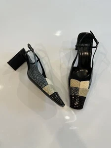 CASADEI $360 Snake Leather Made In ITALY Block Heel Sz 6 Sling back RARE New - Picture 1 of 11