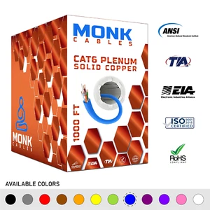 MonkCables Cat6 Plenum Solid Bare Copper 1000ft 550MHz 23AWG Cable in 10 Colors - Bild 1 von 25