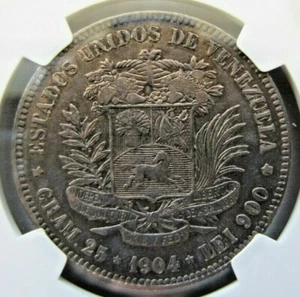 Venezuela 5 Bolivars 1904 NGC XF 40. Rare this high grade ! - Picture 1 of 2