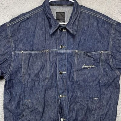 Sean John Denim Button Up Shirt Adult XL Blue Dark Wash Long Sleeve Pocket Mens - Image 1 of 4