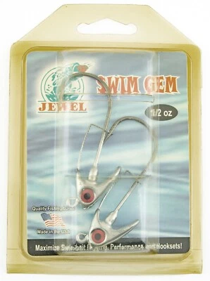 Jewel Original Swim Gem 1/2 OZ Swimbait Jig Heads Cromo 2pk J-Lock Keepers Foto 1 de 4
