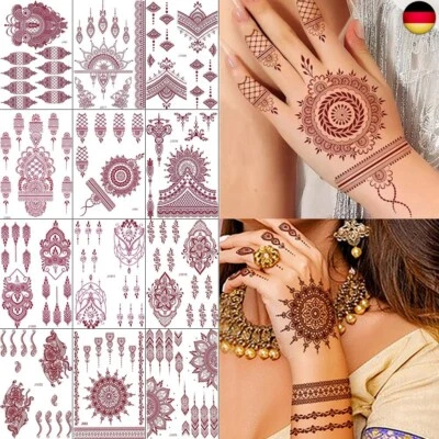 MARKE XMASIR XMASIR 12 Blätter Mehndi Braun Tattoos Aufkleber, Temporäre Tattoos Schablone S