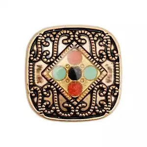 5pcs Vintage Square Alloy Button with Colorful Enamel Inlay 22mm - Picture 1 of 8