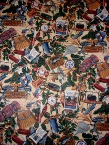 Fliegenfischen und Camping NEUHEIT VINTAGE BAUMWOLLSTOFF 1 1/2 YD X 44" - Bild 1 von 7
