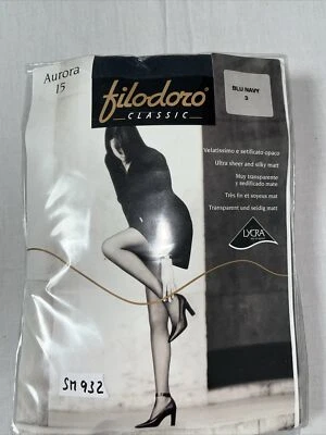 Medias de mujer Filodoro Classic Aurora 15 Den Blue Navy nuevas SM932 Foto 1 de 2