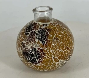 VTG  Brown Mosaic Glass Bud Vase/Oil Lamp Unique Round Table Top Decor 4" Wick - Picture 1 of 9