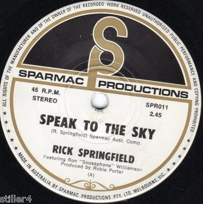 Rick Springfield Parle Au Ciel *Australie Original 70S Rock Sparmac Single* - Photo 1/4