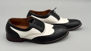 Mens sz. 8 Ferro Aldo Arthur Wingtip Oxford Black White Dress Shoes No Box - Picture 1 of 16