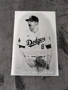 Kike Hernandez Los Angeles Dodgers Baseball 12x18 Drawing Print - Picture 1 of 3