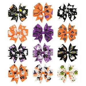 12 Pcs 🕸️🕷.𖥔 ݁ 🎃₊˚Halloween Headband Infant Pumpkin Hairband Bow Hair Clips - Picture 1 of 5