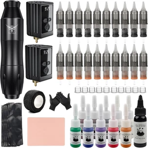 Macchina Tatuaggi Kit Completo Wireless Con Macchinetta per Tatuaggi, 20 Pezzi A - Foto 1 di 12