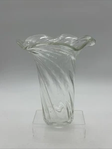 Large Glass Twist Vase Hand Blown Fluted Clear Heavy - Picture 1 of 15