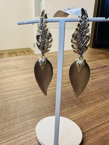 Authentic Alexis Bittar Gold And Swarovski Leaf/Lucite Dangling Earrings - Picture 1 of 5