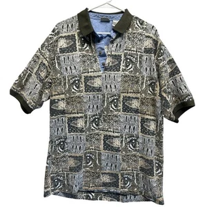 Vintage Bugle Boy Shirt L Grey Beige Polo 1990s Y2K Retro Short Sleeve Mens - Picture 1 of 7