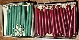 63 Vtg Joined Wick Christmas Tree Candles Red 4.5" Green 5" Yankee Hand Dipped - Picture 1 of 8