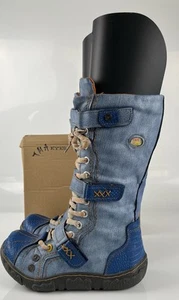 TMA EYES Lace Up Boots- Blue Leather + Pu-Lace Up-Zipper- EU 39 UK 6 - Picture 1 of 8
