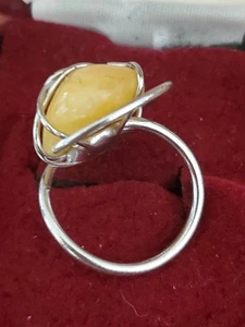 RING mit großem, natürlichem baltischem Bernstein Ei Edelstein Größe 7,5 ... A6 - Bild 1 von 4