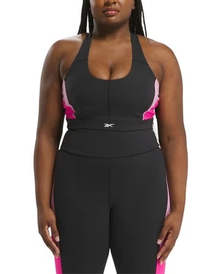 Sujetador deportivo Reebok Plus Lux con espalda deportiva en bloque de color para mujer 4X/26-28W negro/rosa Foto 1 de 4