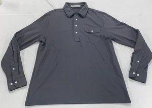 Criquet Poloshirt Large grau blau Stahl Langarm Knopf Tasche Strick Rugby - Bild 1 von 13