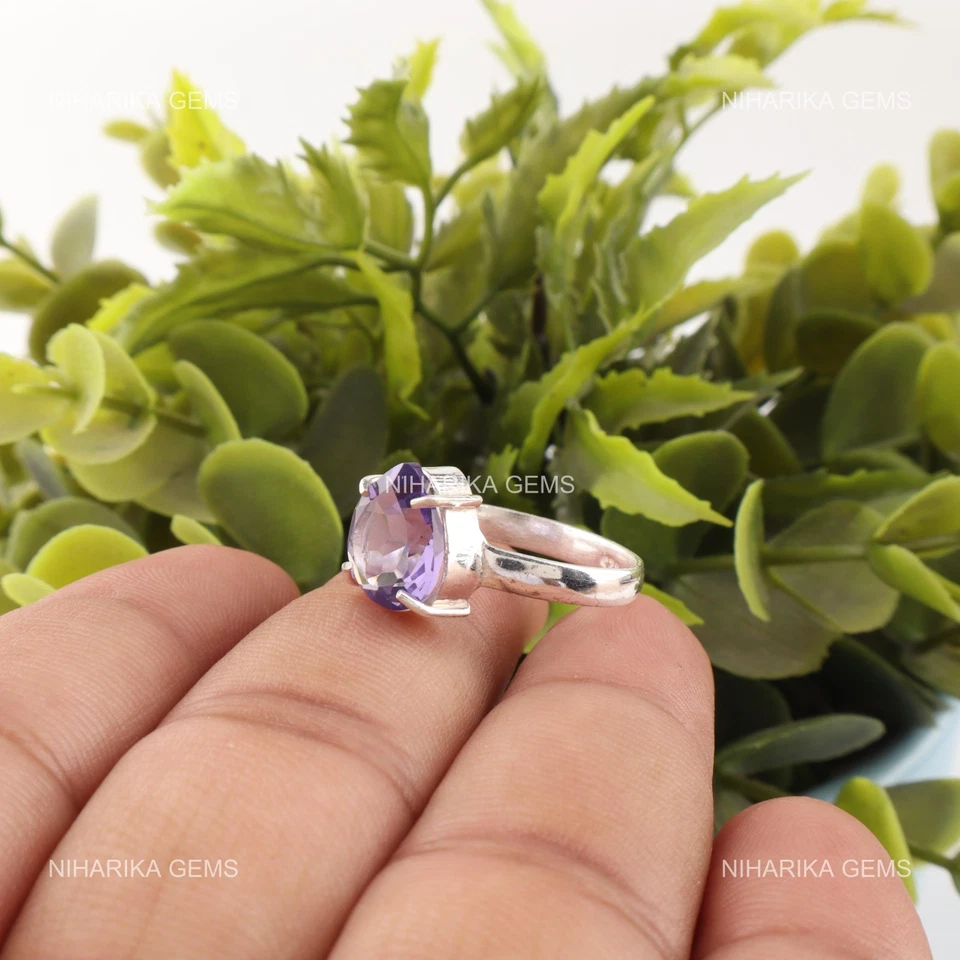 Anillo solitario de año nuevo de iolita natural declaración Art Deco joyería plata 925 Foto 1 de 4