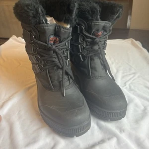 Sorel Kaufman Waterproof Winter Boots Womens 10 Black Rubber Faux Fur Lace Up - Picture 1 of 11