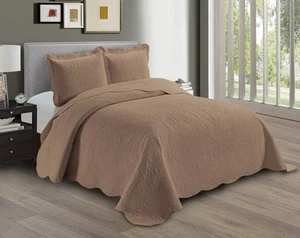 Embossed Coverlet Bedspread Set Oversized Solid Taupe King California King Bed C - Picture 1 of 2