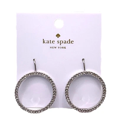 Pendientes de aro Kate Spade pavé estrás aros colgantes plata transparente NUEVO Foto 1 de 4