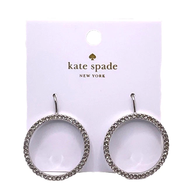 Authentic Kate Spade Rhinestone Round Elegant Hoop Earrings Silver O0ru2135