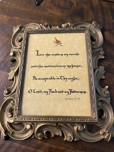 BEAUTIFUL VTG NORLEANS Gold Syroco ACANTHUS LEAF Framed Psalms 19:14 - Picture 1 of 4