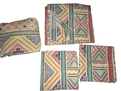 VINTAGE WESTPOINT STEVENS SOUTHWESTERN TURQUOISE GOLD AZTEC (4P) FULL SHEET SET - Image 1 of 4