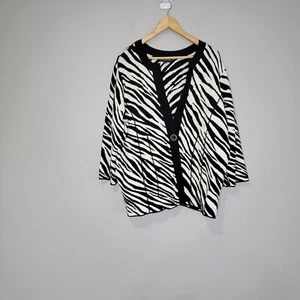 Jones New York Women's Zebra Print Sweater Cardigan 3X One Button Black White - Picture 1 of 9