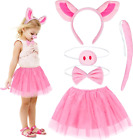 HONMOK 5-częściowy kostium dziecięcej świni, różowy strój świni, w tym świńskie uszy, opaska na głowę tutu