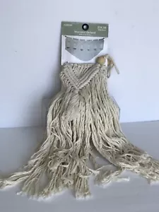 New Macrame Boho Chic Garland Wall Decor Wall Hanging Beige w/ Wood Accents - Picture 1 of 11