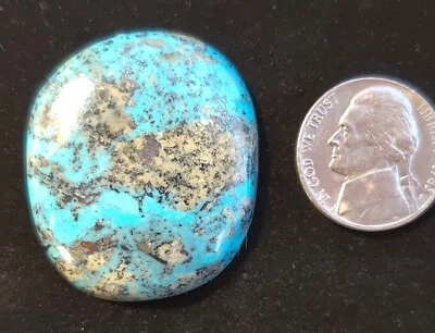 Beautiful Stabilized Kingman Turquoise cab with Pyrites. 11 Grams. Item # 602.   - Image 1 of 2