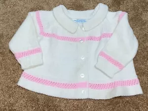 Maglione cardigan vintage retrò Marshall Field & Co. bambino neonato bianco e rosa - Foto 1 di 10