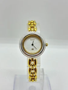 [Exc+4] Gucci Bracelet 11/12.2 Change Silver Bezel Gold Watch Used Working - Picture 1 of 13