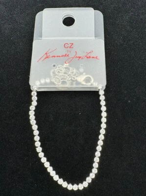 "Pulsera de tenis CZ by Kenneth Jay Lane delicada tono plata brillante 6,5"" clásica" Foto 1 de 4