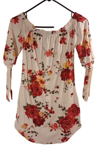 Derek Heart Womens Small White Floral Boat Neck Short Sleeve Stretch Shirt Dress - Picture 1 of 11