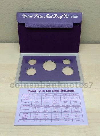 1989 US Mint Proof Set Package / Box, Lens & Specification. NO Coins Cover