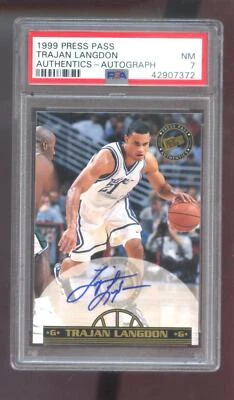1999-00 Press Pass Authentics Trajan Langdon GOLD ROOKIE RC AUTO Autograph PSA 7 - Image 1 of 2